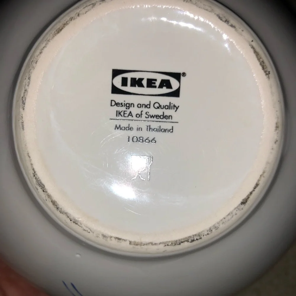 White Ceramic IKEA Teapot with Blue Floral Motif